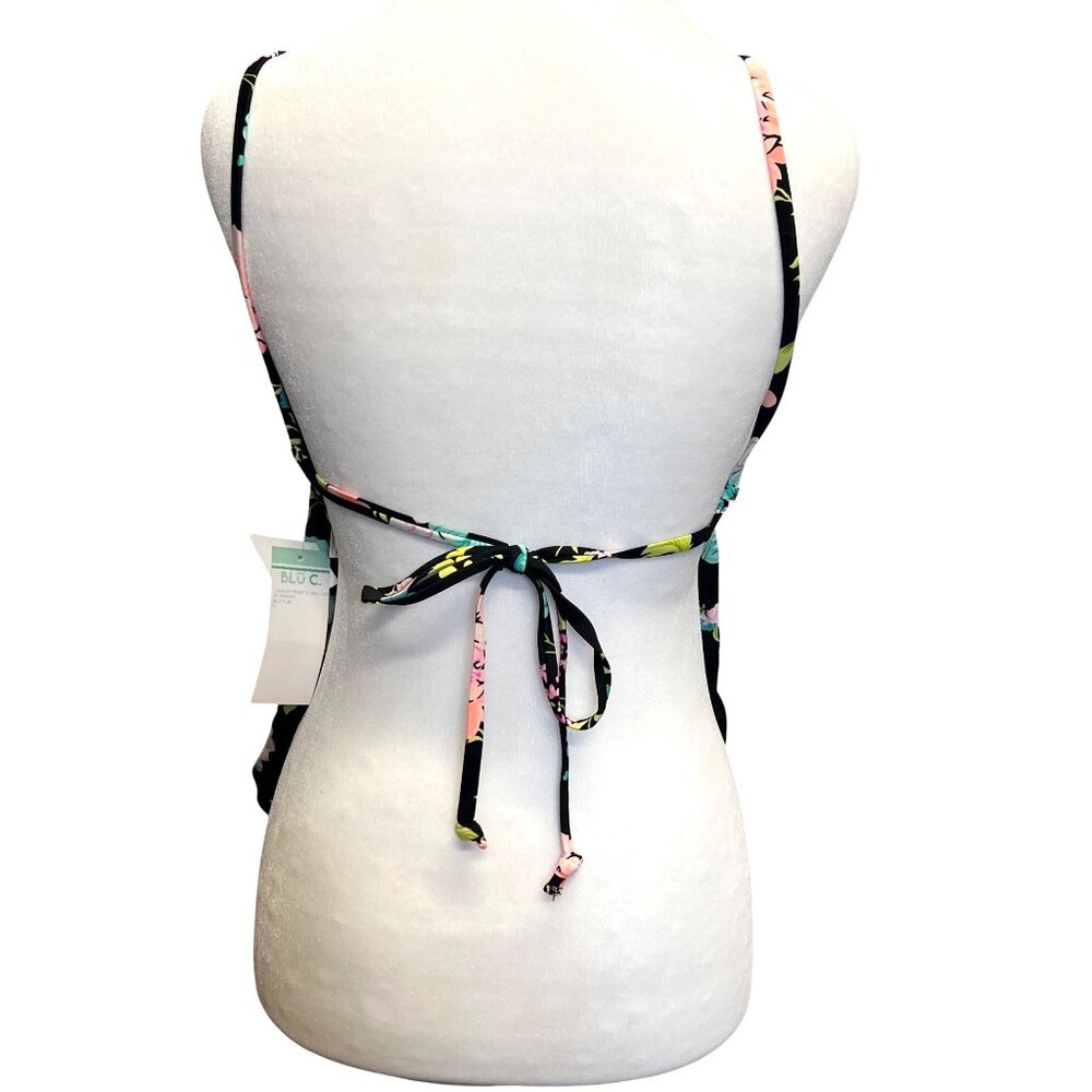 Lace-Up Front Floral One-Piece Swimsuit By Blu C Black Floral Multicolor Large - Picture 2 of 4